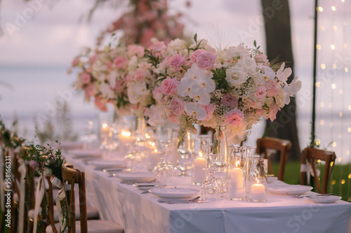 Wallpaper Mural Dinner table decorated with beautiful flowers. Torontodigital.ca