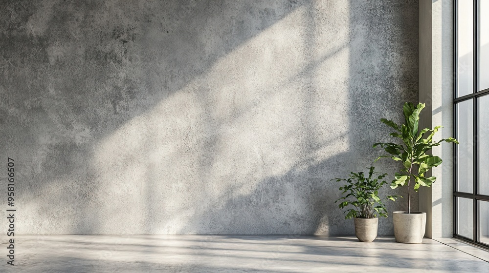 Minimalist Interior with Concrete Wall and Sunlight Minimalist Interior with Concrete Wall and Sunlight
