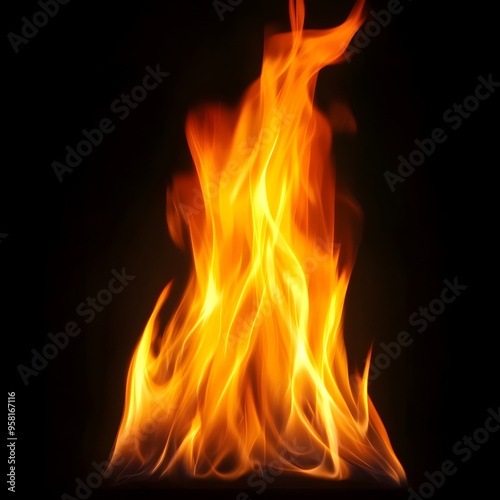 Vibrant Flames Dancing in the Darkness Fiery Blaze Burning with Intense Heat and Passion