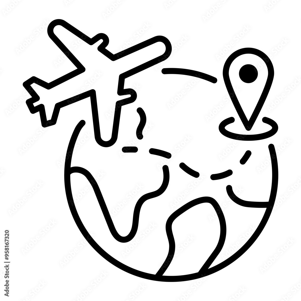 Obraz premium Flight route icon in line style