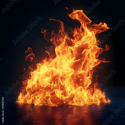 Striking 3D Rendered Isolated Raging Scorching Fiery Blaze with Intense Flames and Glowing Embers photo