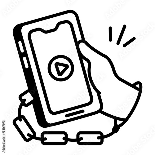 Phone addiction icon in line style 