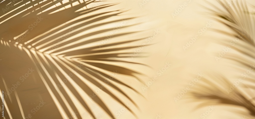 Fototapeta premium Tropical Palm Leaf Shadows Cast on Yellow Wall