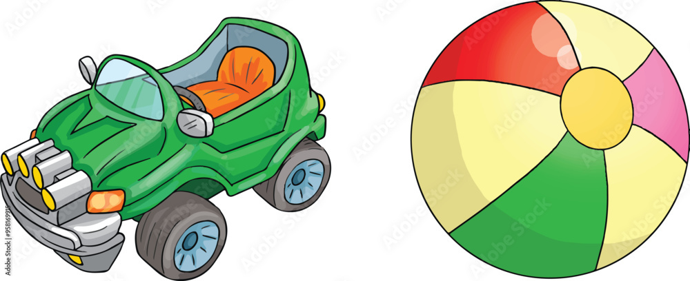 Fototapeta premium Toy car and ball.