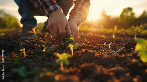 Farmer planting seeds. AI generated image