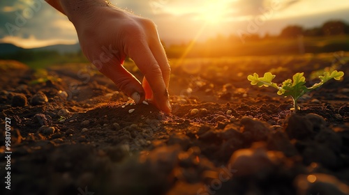 Farmer planting seeds. AI generated image