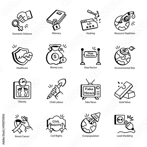 Collection of Social Crimes Linear Style Icons 

