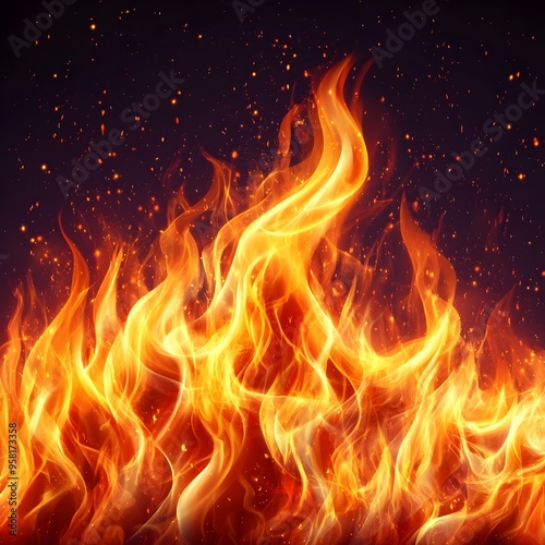 Raging Fire Blaze Isolated on Dark Background