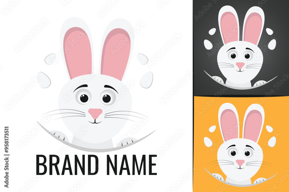 Fototapeta premium Happy Easter logo. Rabbit egg Holiday logotype. Easter rabbit ears and eggs logo