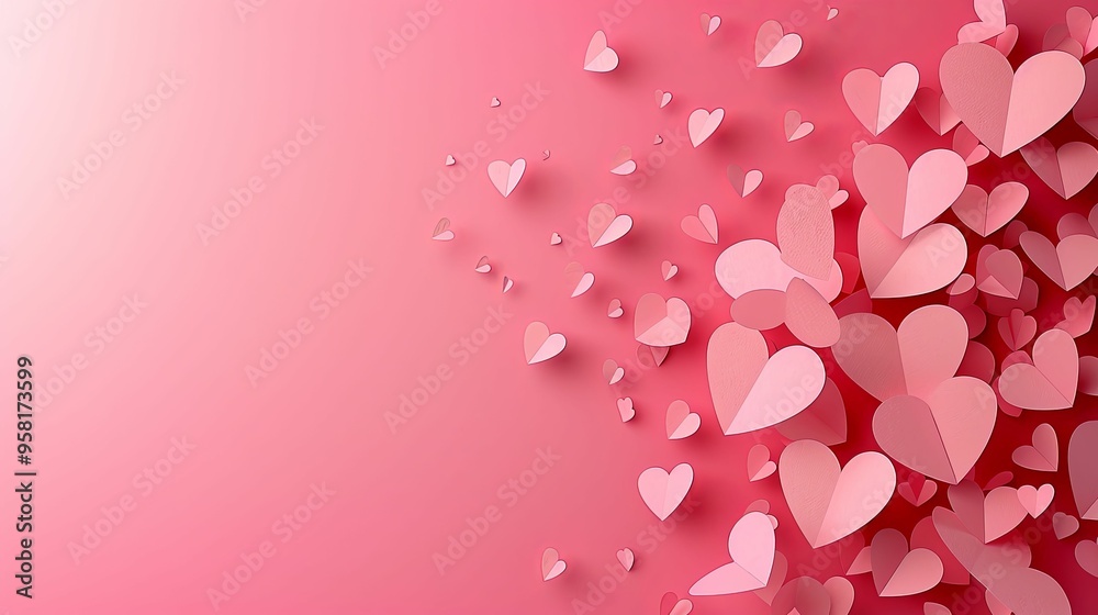 Pink Paper Hearts Scattered on a Pink Background Pink Paper Hearts Scattered on a Pink Background