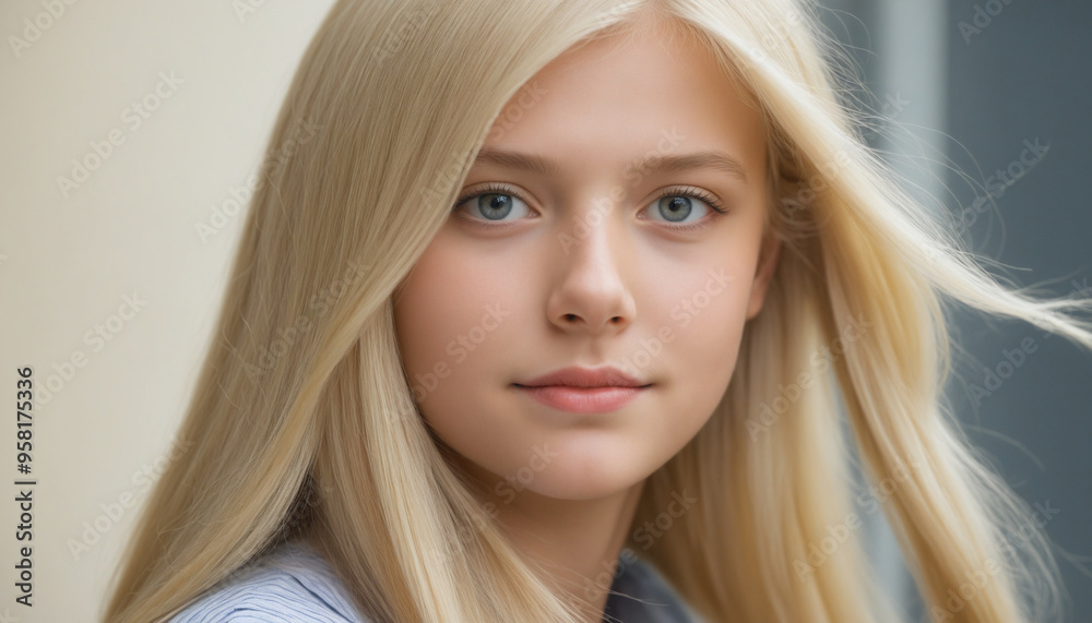Portait visage jeune fille blonde platine brushing coiffeur mannequin modèle beauté. Portait visage jeune fille blonde platine brushing coiffeur mannequin modèle beauté.