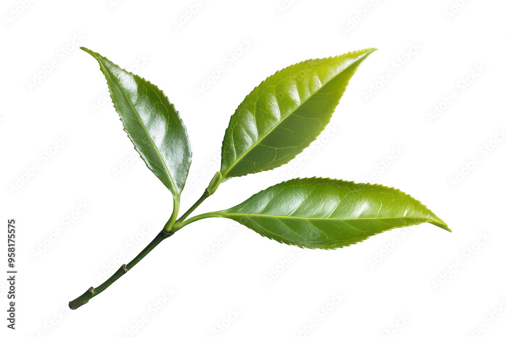 Three tea leaves on transparent background