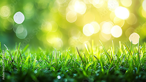 Juicy spring green grass in the sunlight close-up