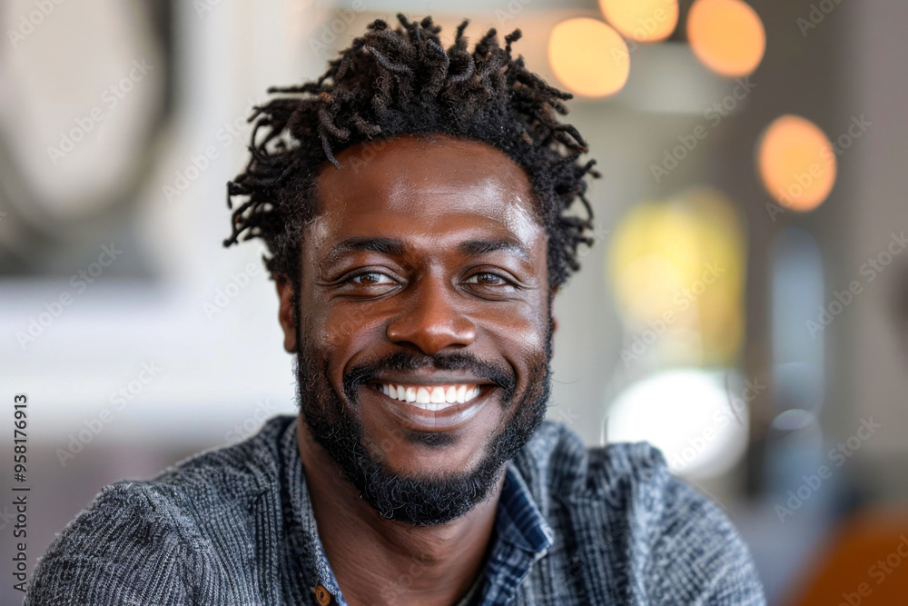 Smiling man with beard wearing grey sweater Smiling man with beard wearing grey sweater