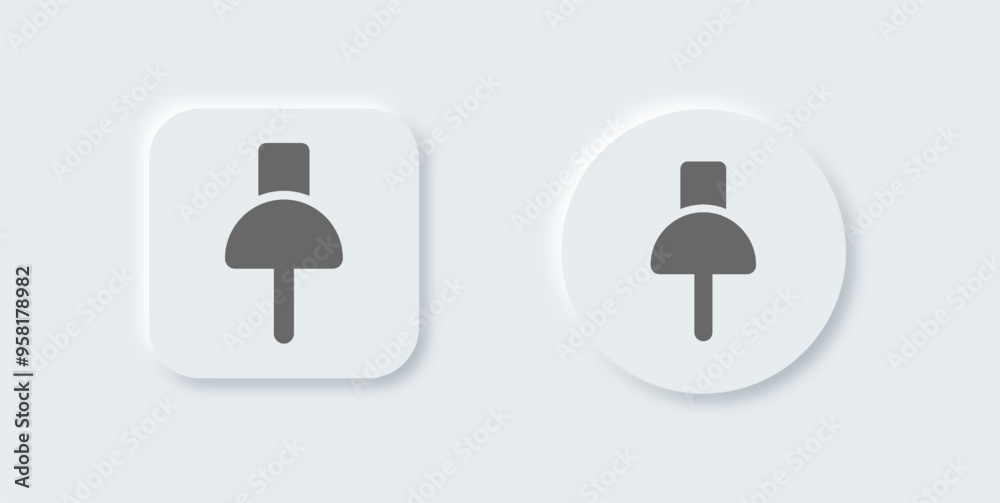 Pin solid icon in neomorphic design style. Attachment signs vector illustration. Pin solid icon in neomorphic design style. Attachment signs vector illustration.
