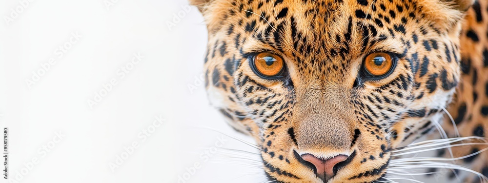 Obraz premium A tight shot of a Cheetah's face, adorned with orange and black spots