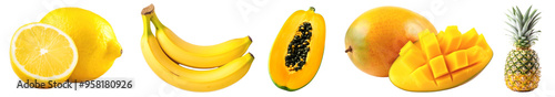 Tropical yellow fruit png cut out element set