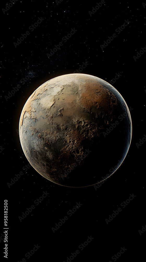 Fototapeta premium A lone planet slowly rotating, its surface barely visible.