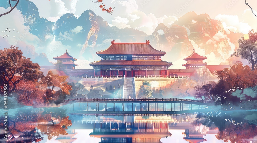 Illustration Of China Landmarks, Generative AI Illustration Of China Landmarks, Generative AI
