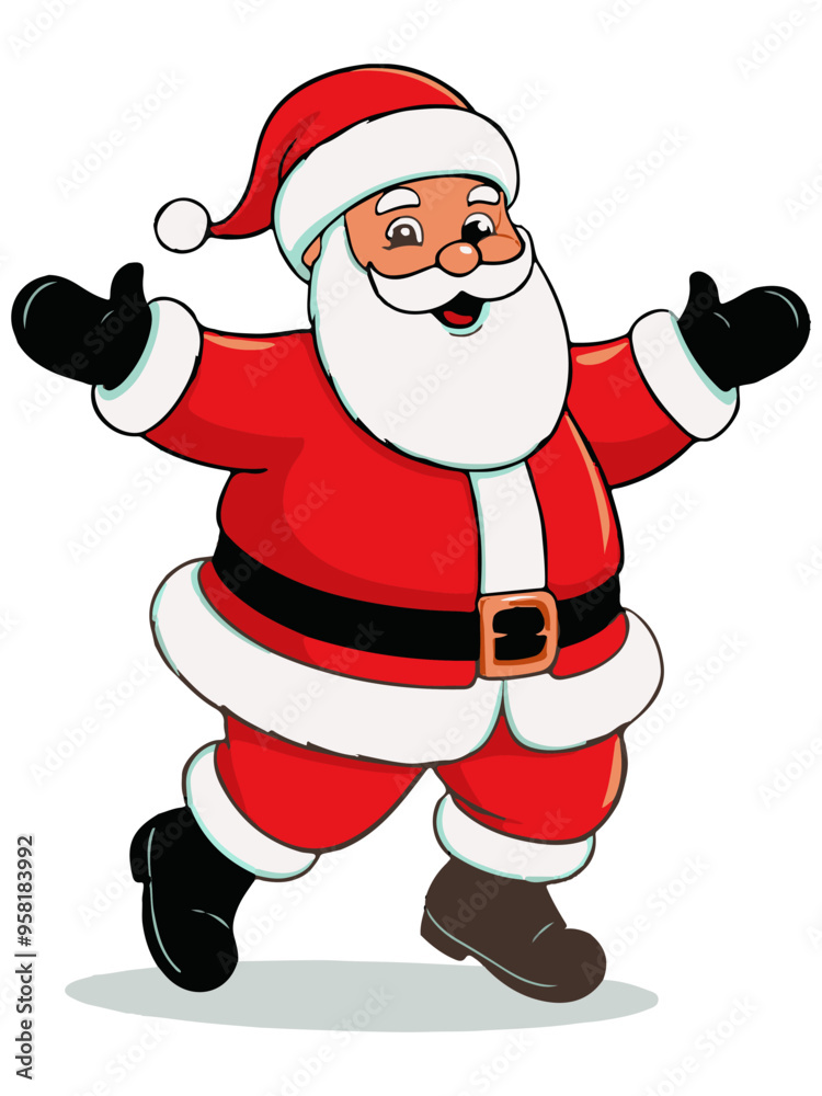 Holiday symbol. Colorful cute dancing Santa icon. on white background. Design element for poster, banner, flyer, greeting card decoration. Vector illustration Holiday symbol. Colorful cute dancing Santa icon. on white background. Design element for poster, banner, flyer, greeting card decoration. Vector illustration