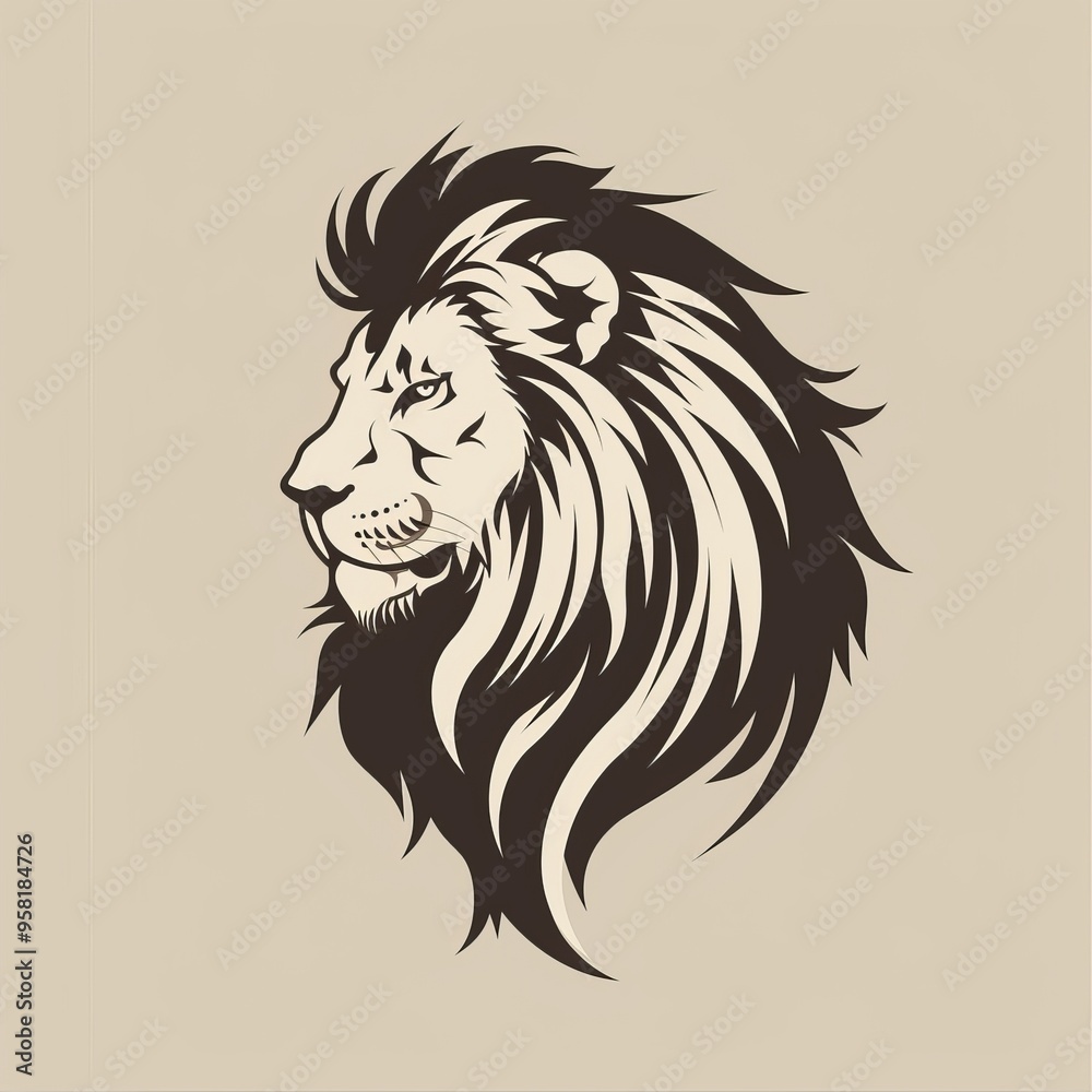 abstract graphic lion's head on beige background, logo design abstract graphic lion's head on beige background, logo design