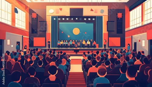 Audience in a Colorful Auditorium Illustration