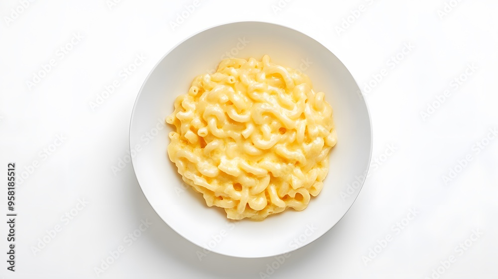Classic creamy macaroni and cheese in a white bowl on a minimalist background Classic creamy macaroni and cheese in a white bowl on a minimalist background