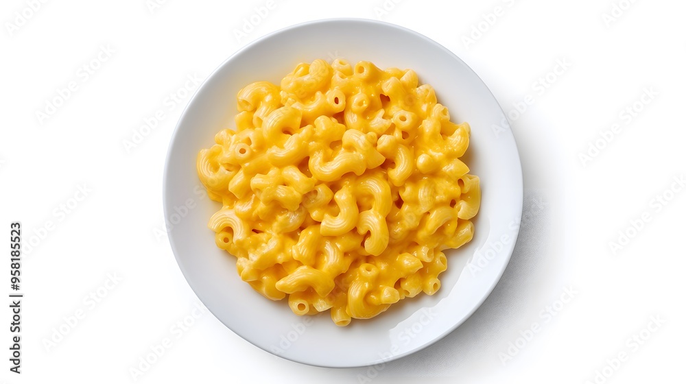 Creamy macaroni and cheese in a white bowl on a white background Creamy macaroni and cheese in a white bowl on a white background