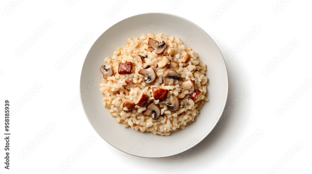 Creamy mushroom risotto with grilled chicken and parmesan cheese Creamy mushroom risotto with grilled chicken and parmesan cheese