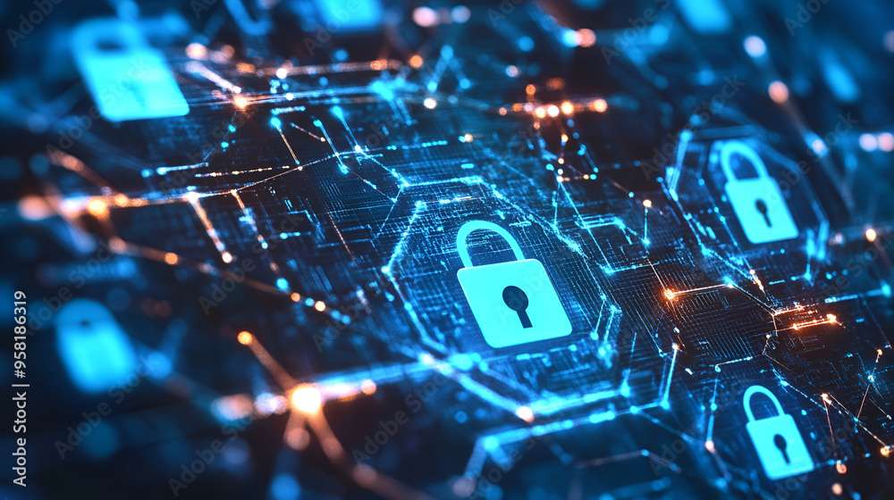 Secure end to end encryption connection icon with dynamic compositions and copy space,Cyber security and information safety concept
Secure end to end encryption connection icon with dynamic compositions and copy space,Cyber security and information safety concept
