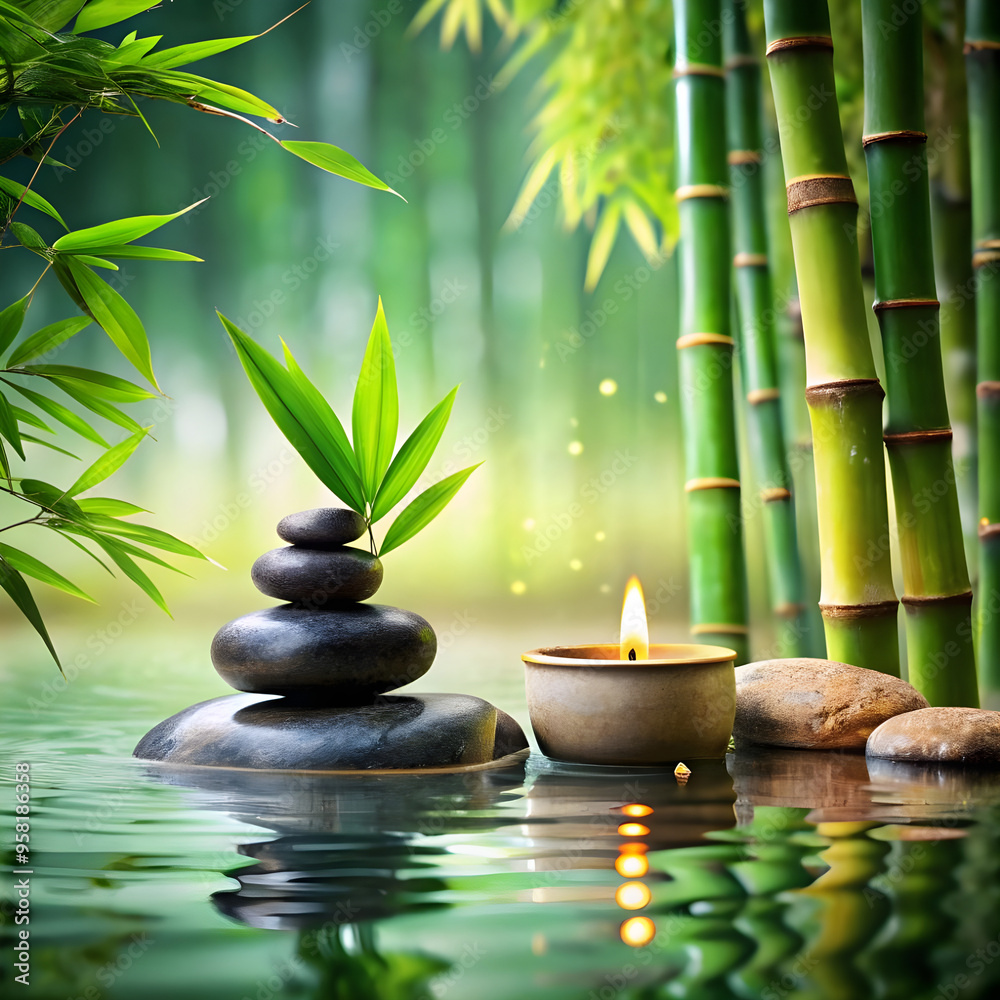 Obraz premium relaxing spa with bamboo stone and water zen nature