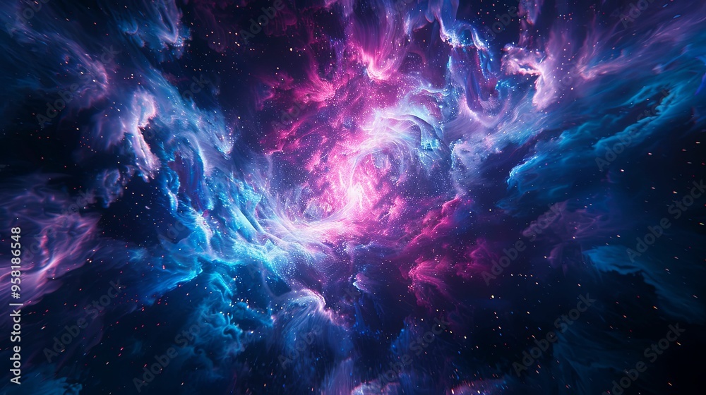 Swirling Nebula with Pink and Blue Clouds and Stars Swirling Nebula with Pink and Blue Clouds and Stars