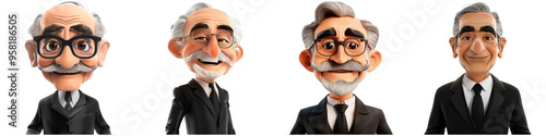 Four cartoon men with glasses and ties photo