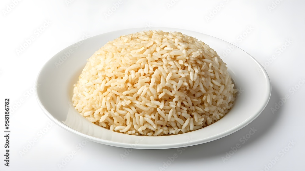 Steaming hot white rice on plate with minimalist background Steaming hot white rice on plate with minimalist background