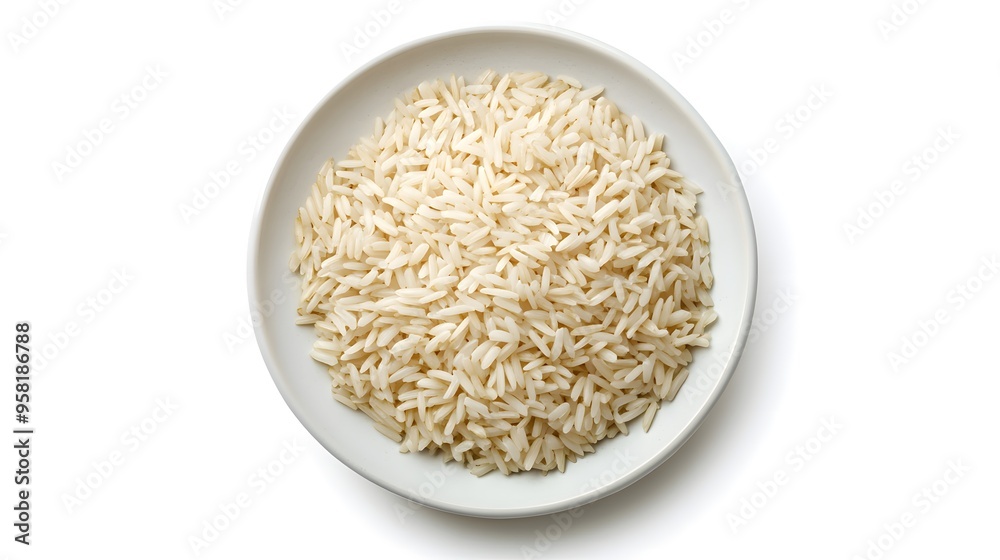 Bowl of white basmati rice against clean white background Bowl of white basmati rice against clean white background