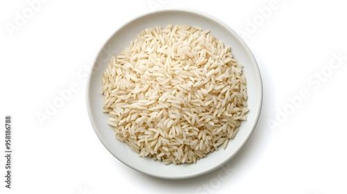 Bowl of white basmati rice against clean white background photo