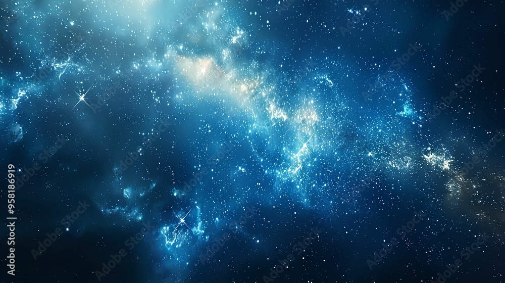 Naklejka premium A Blue and White Starry Night Sky with Nebulas