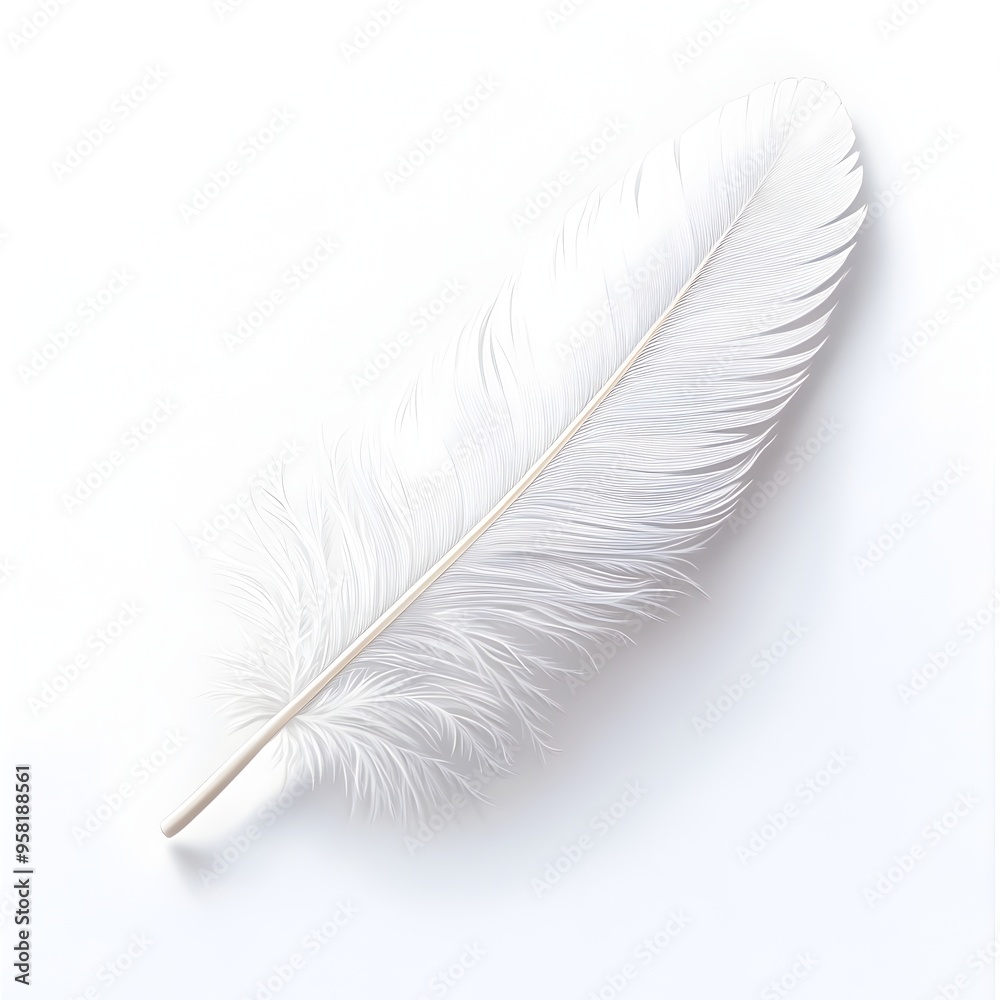 Obraz premium Lone White Feather Gracefully Settled on Bright,Untarnished Plane with Delicate Shadows and Vivid Luminance
