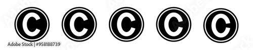 Copyright symbol shape. icon set. protection C mark vector icons in blue color style