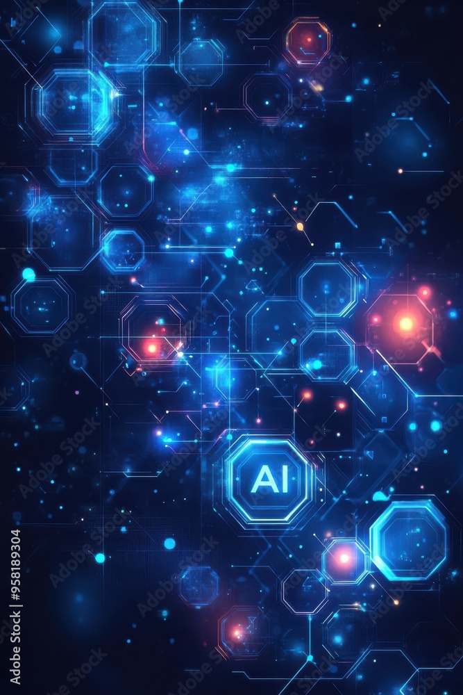 Digital Blue Background with AI Symbols. Digital Blue Background with AI Symbols.