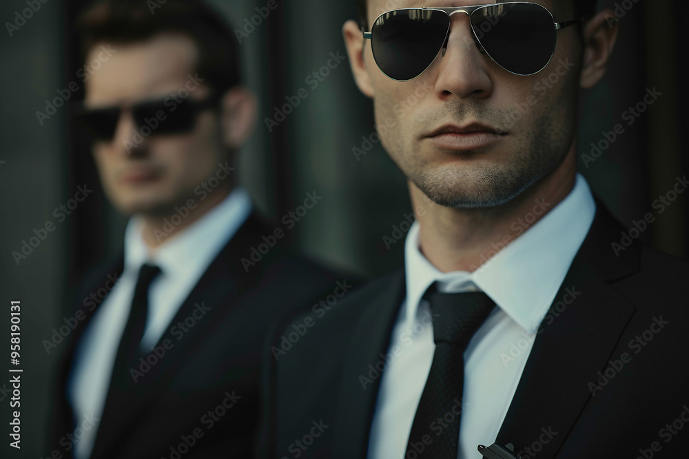 Black suited confident team guard generative AI concept Black suited confident team guard generative AI concept