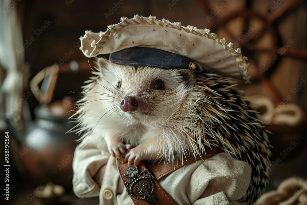 Obraz premium Cute small animal in sailor costume generative ai