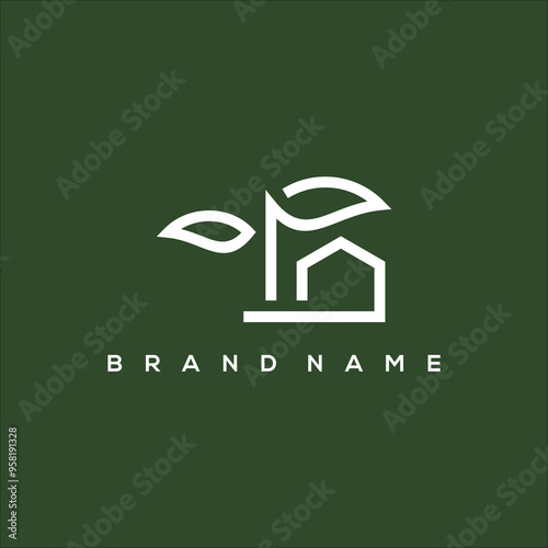 Minimalist house leaves and trees logo vector