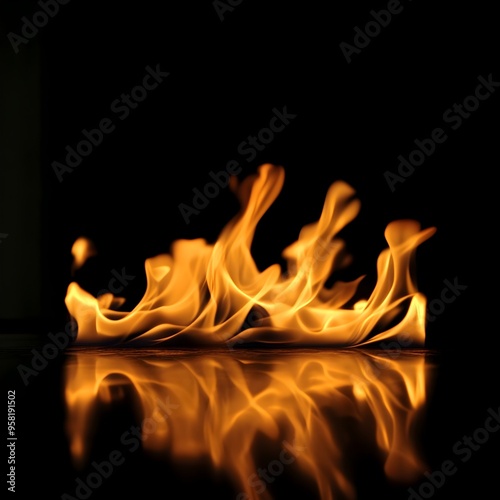 Vibrant Flames Ablaze in Dramatic Fiery Display photo