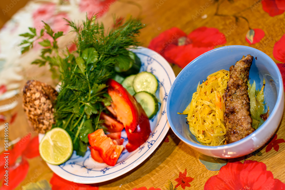 Healthy breakfast on the table. Tasty food.