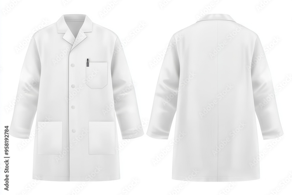 There are several views of the white lab coat in the mockup There are several views of the white lab coat in the mockup