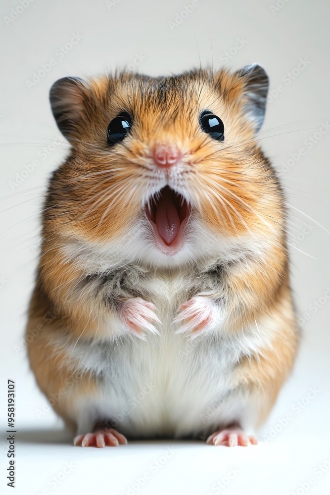 Surprised hamster, wideeyed and openmouthed, white background Surprised hamster, wideeyed and openmouthed, white background