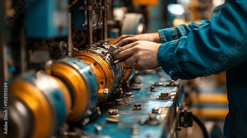 Industrial Worker Operating a Metalworking Machine - Photo