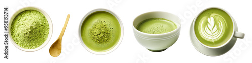 Matcha green tea food png cut out element set