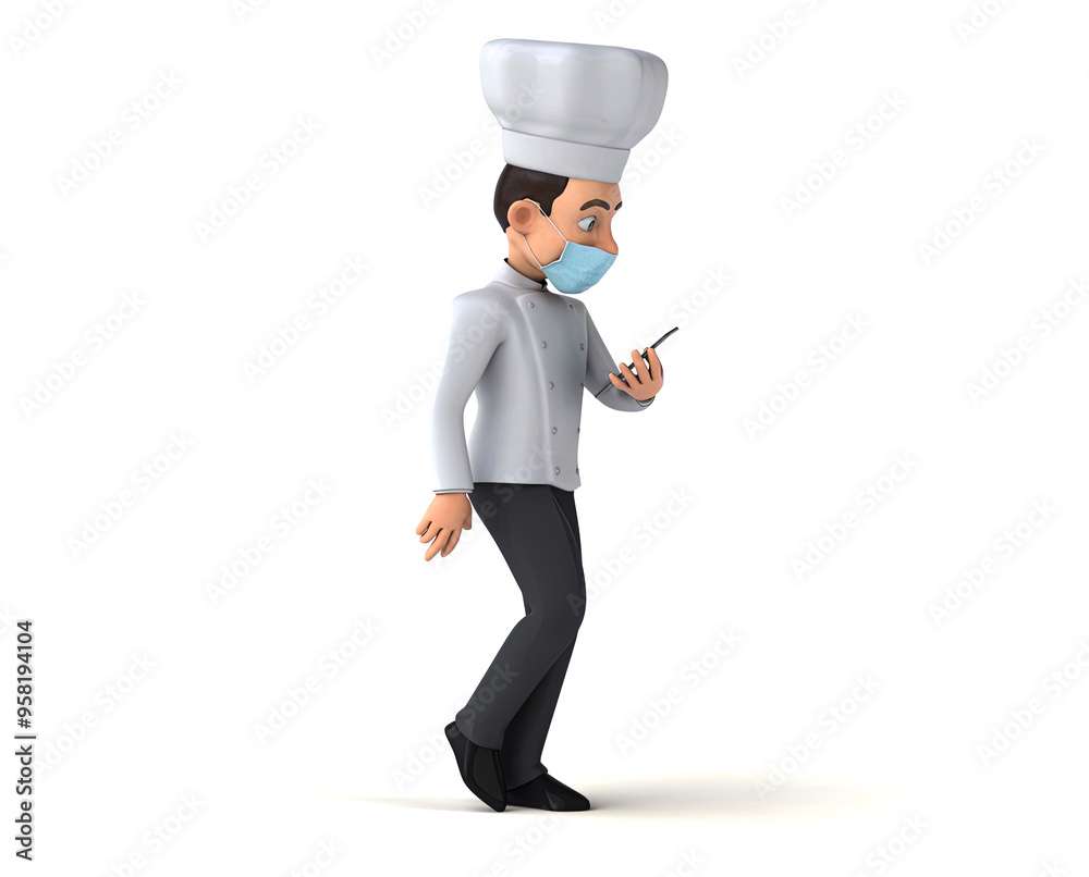 Fun 3D cartoon chef with a mask on the phone